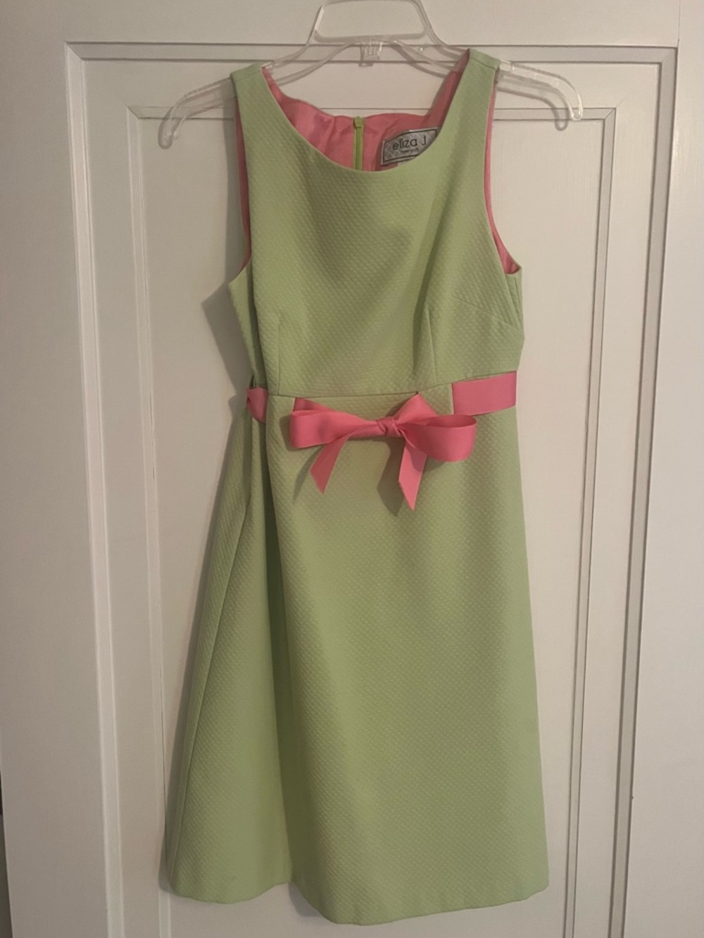 Eliza J Light Green Dress with Pink Bow Accent